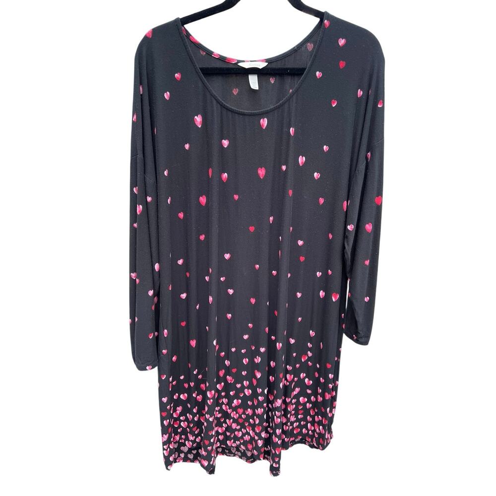 SOMA Womens Nightgown 2XL Black with Hearts Comfortable Cooling Classy Lingerie